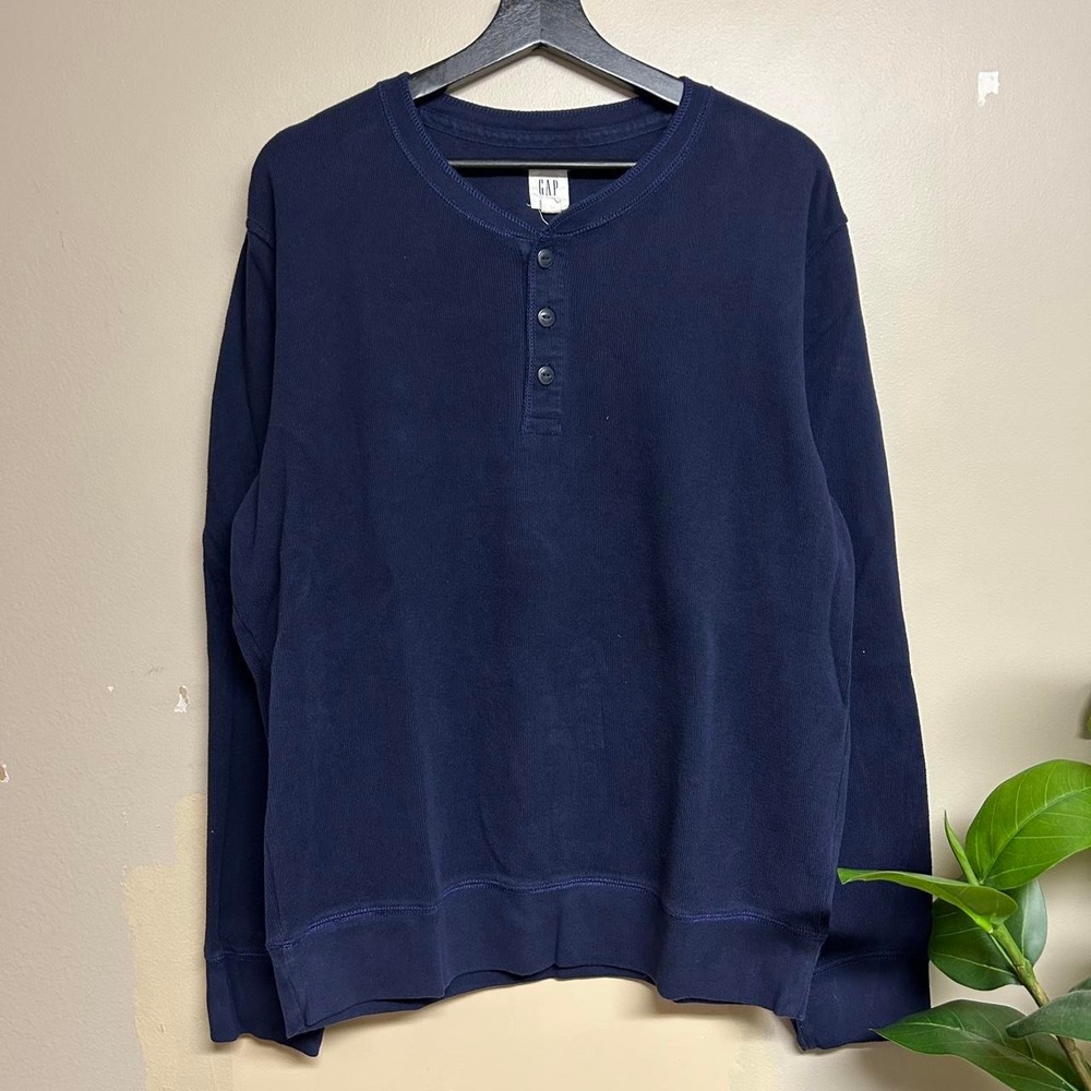 Vintage 2000s GAP Navy Waffle Knit Henley Thermal Shirt Mens XL Blue